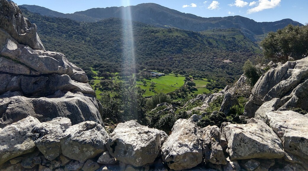 Imagen del mazizo de la Sierra del Caillo y de su mรกxima altitud, el Pico Navazo Alto, desde las inmediaciones del Salto del Cabrero (Benaocaz) en la Sierra de Grazalema en abril de 2018.