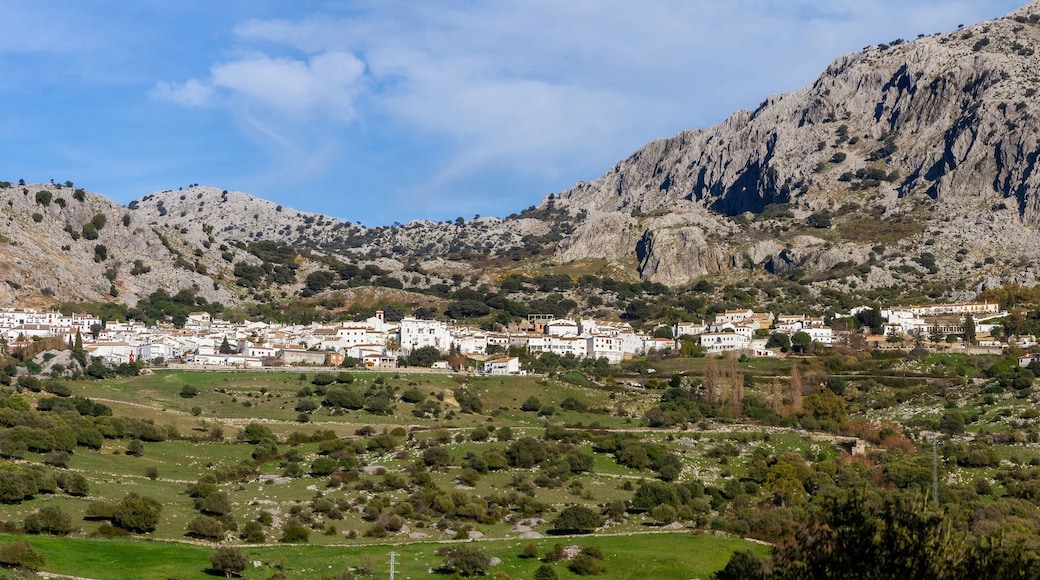 White village of Benaocaz in the Sierra de Grazalema, surrounded by mountains, Cadiz, Andalusia, Spain