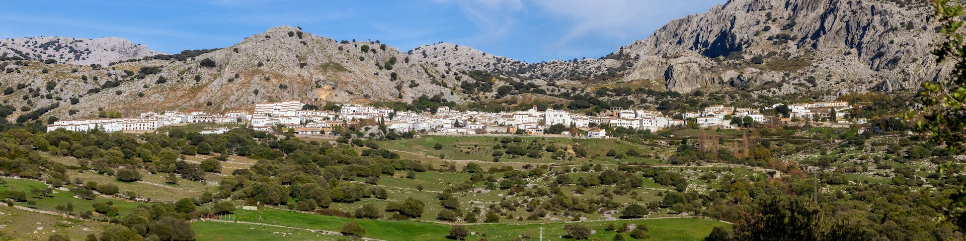 White village of Benaocaz in the Sierra de Grazalema, surrounded by mountains, Cadiz, Andalusia, Spain