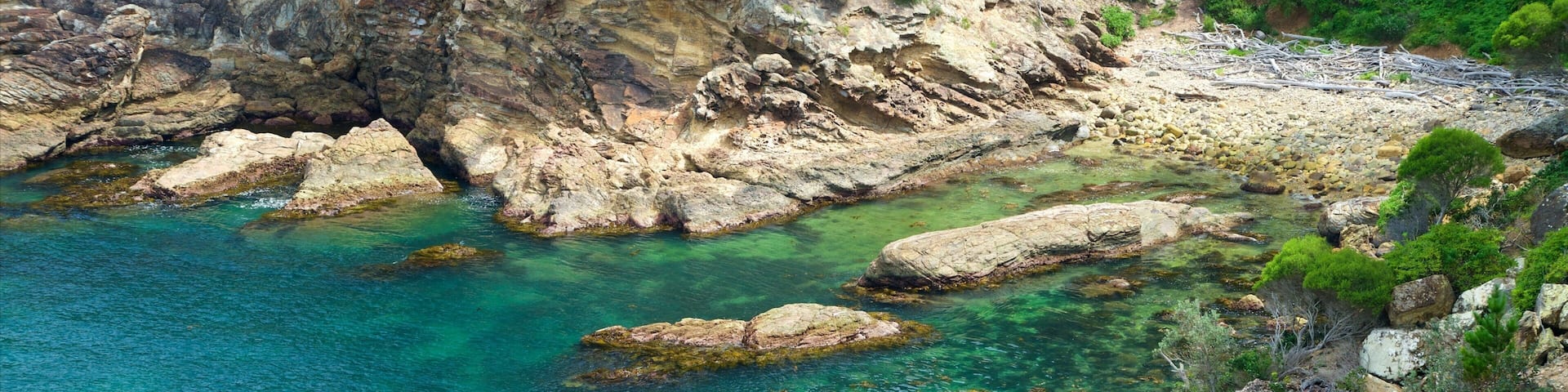 Rotary Park which includes rocky coastline and a bay or harbor
