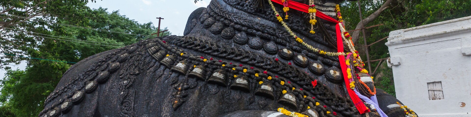 350 year old monolithic statue of Nandi (Bull) God, Chamundi Hill, Mysore, India. South Indian Temple, Hindu religious place. Mysore Maharaja.