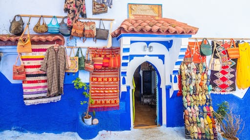 Street with souvenirs in Chefchaouen, Morocco, North Africa