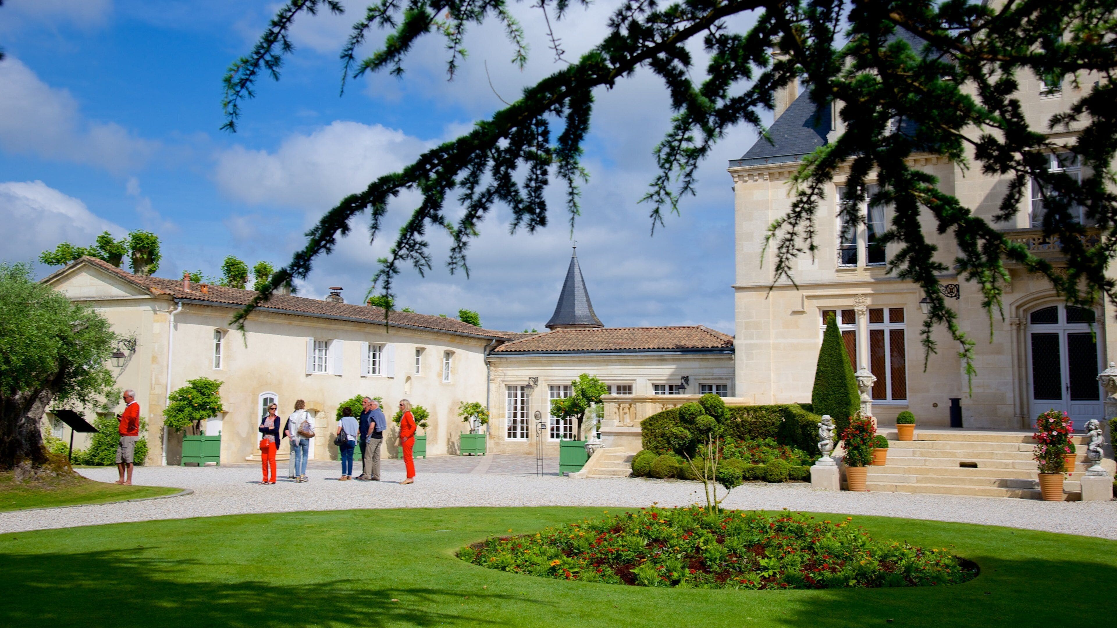 Chateau Pape Clement showing a garden and a castle