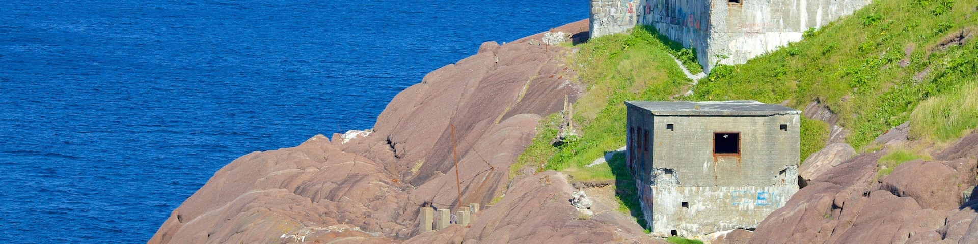 Fort Amherst showing general coastal views and a ruin
