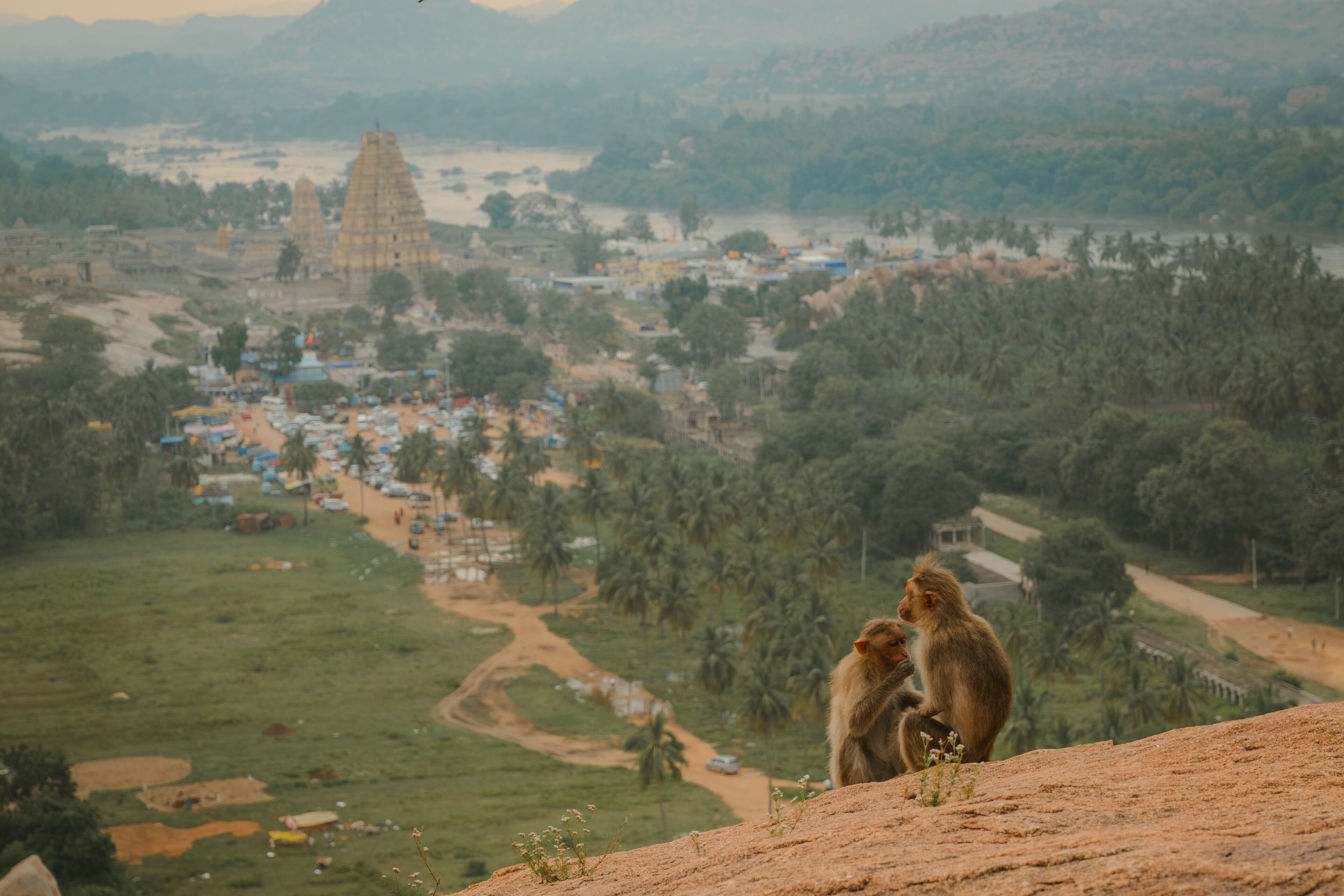 View of mountains and Tungabhadra river in Hampi, India
