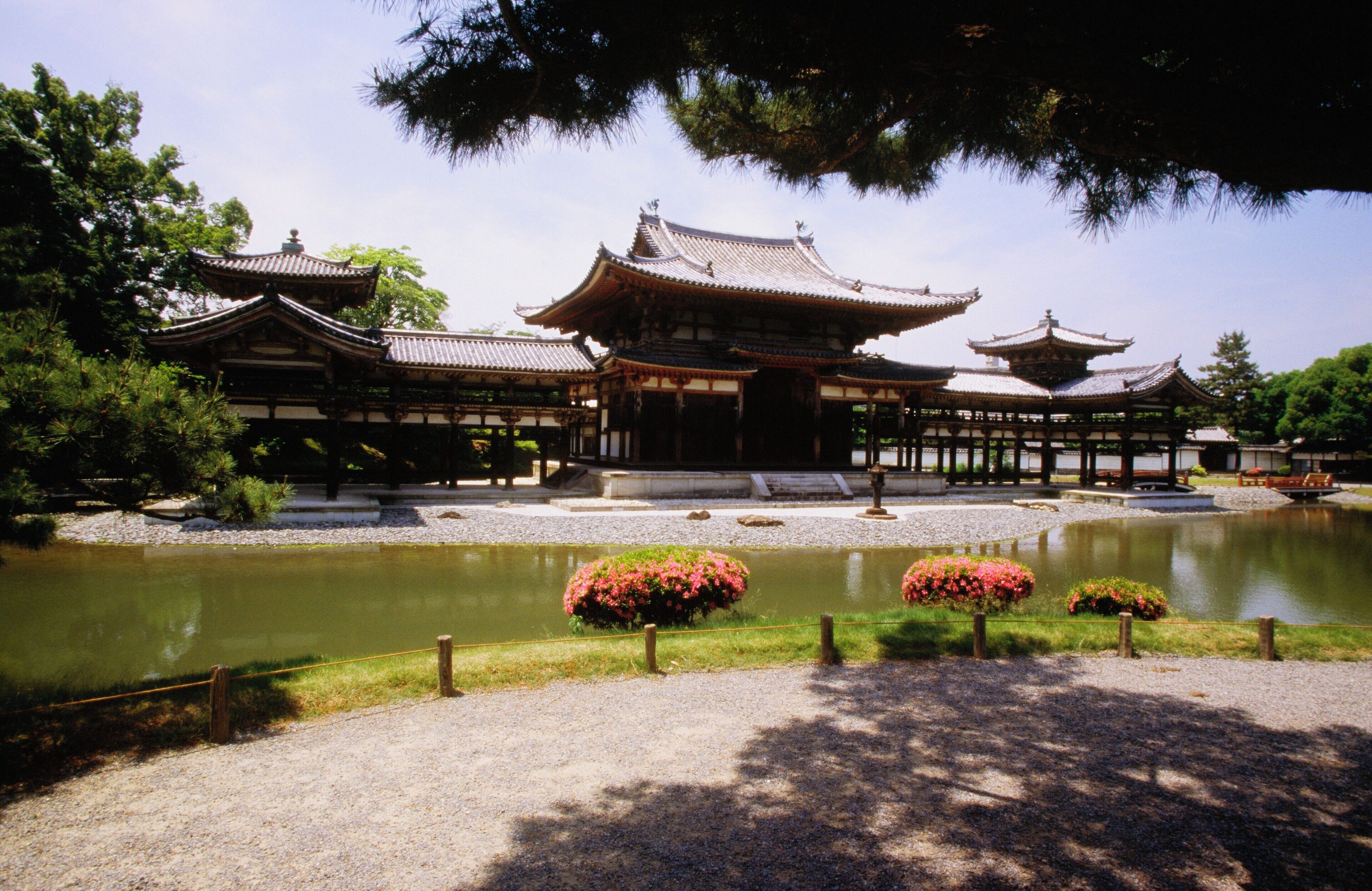 Pond in front of a Buddhist temple, Byodoin Temple, Uji, Japan