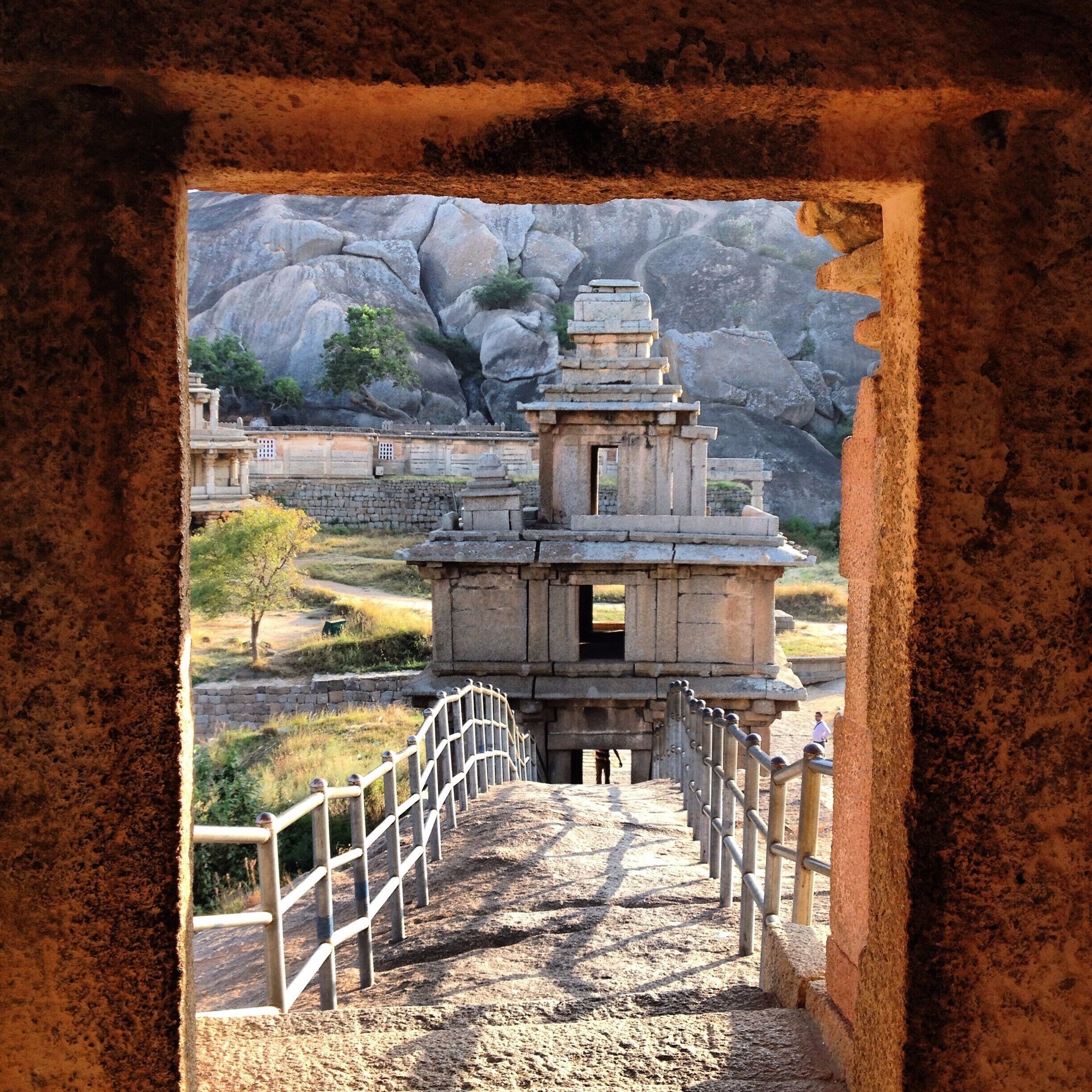 Chitradurga Fort or as the British called it Chitaldoorg, is a fortification that straddles several hills and a peak overlooking a flat valley in the Chitradurga District, Karnataka, India. The fort's name Chitrakaldurga, which means 'picturesque fort' in Kannada, is the namesake of the town Chitradurga and its administrative district.[1][2][3]

The fort was built in stages between the 17th and 18th centuries by the dynastic rulers of the region, including the Rashtrakutas, Chalukyas and Hoysalas as well as the Nayakas of Chitradurga, feudal lords in the Vijayanagar Empire. The Nayakas of Chitradurga, or Palegar Nayakas, were most responsible for the expansion of the fort between the 15th and 18th centuries. They were defeated by Hyder Ali at Chitradurga in 1779. Later the fort was expanded and strengthened by Hyder Ali and his son Tippu Sultan,who succeeded Madakari Nayaka V, the last ruler of the Nayaka clan. The fort is built in a series of seven concentric fortification walls with various passages, a citadel, masjid, warehouses for grains and oil, water reservoirs and ancient temples. There are 18 temples in the upper fort and one huge temple in the lower fort. Among these temples the oldest and most interesting is the Hidimbeshwara temple. The masjid was an addition during Hyder Ali’s rule.[1][2][3] The fort's many interconnecting tanks were used to harvest rainwater, and the fort was said to never suffer from a water shortage.