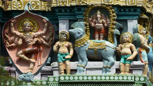 Shiva as elephant slayer on Gopuram.