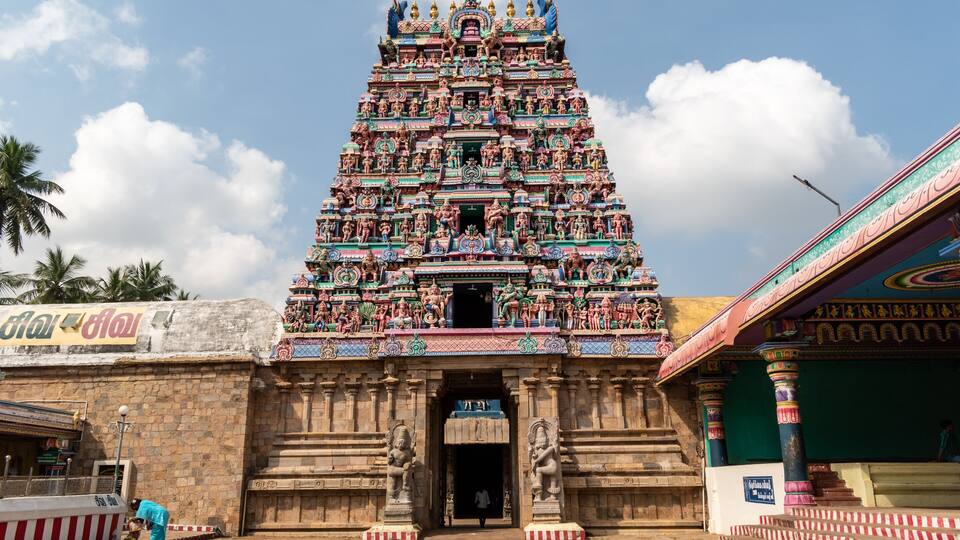 A temple with intricate carvings and statues.