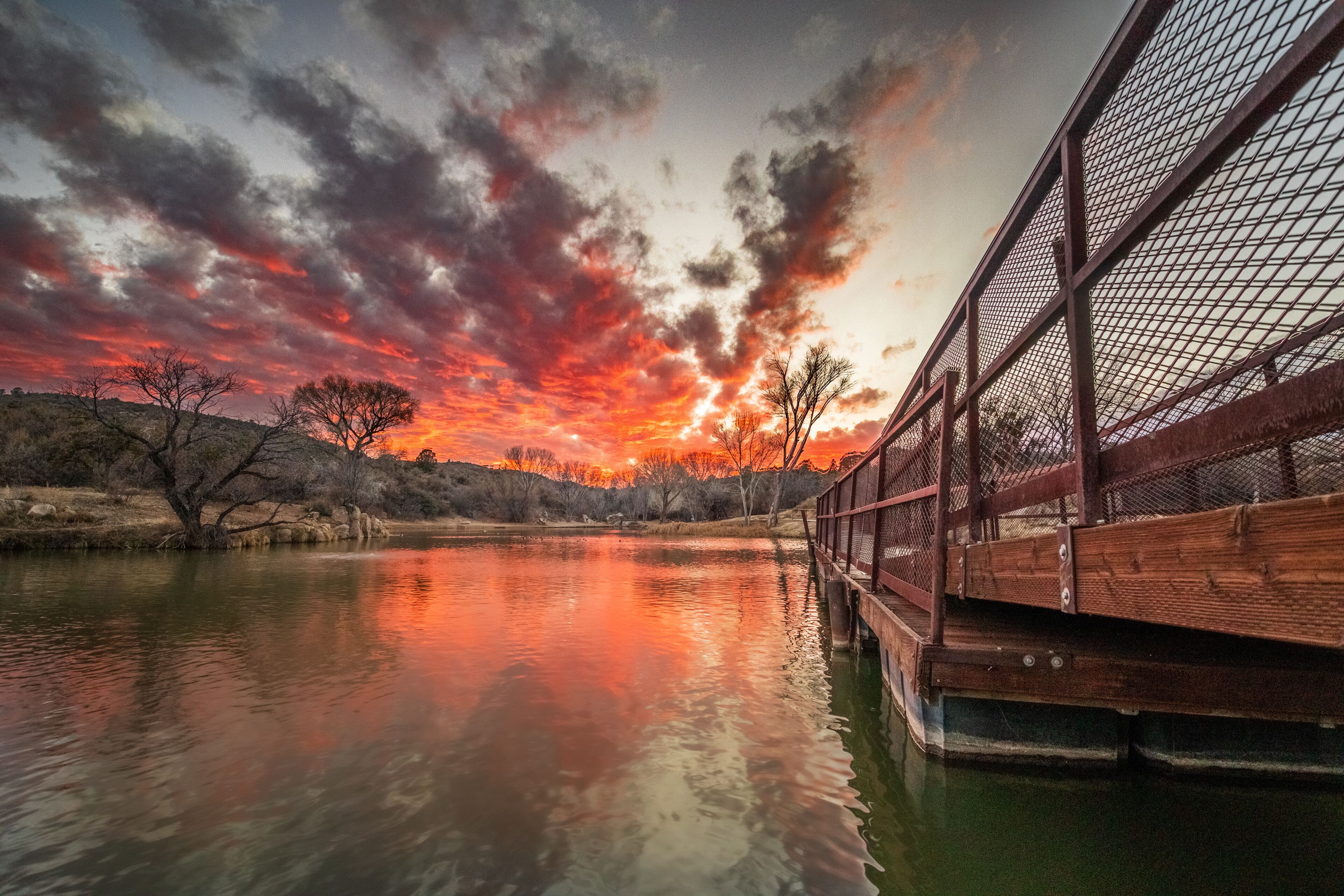Colorful Sunset at Fain Park near the bridge that crosses Fain Lake