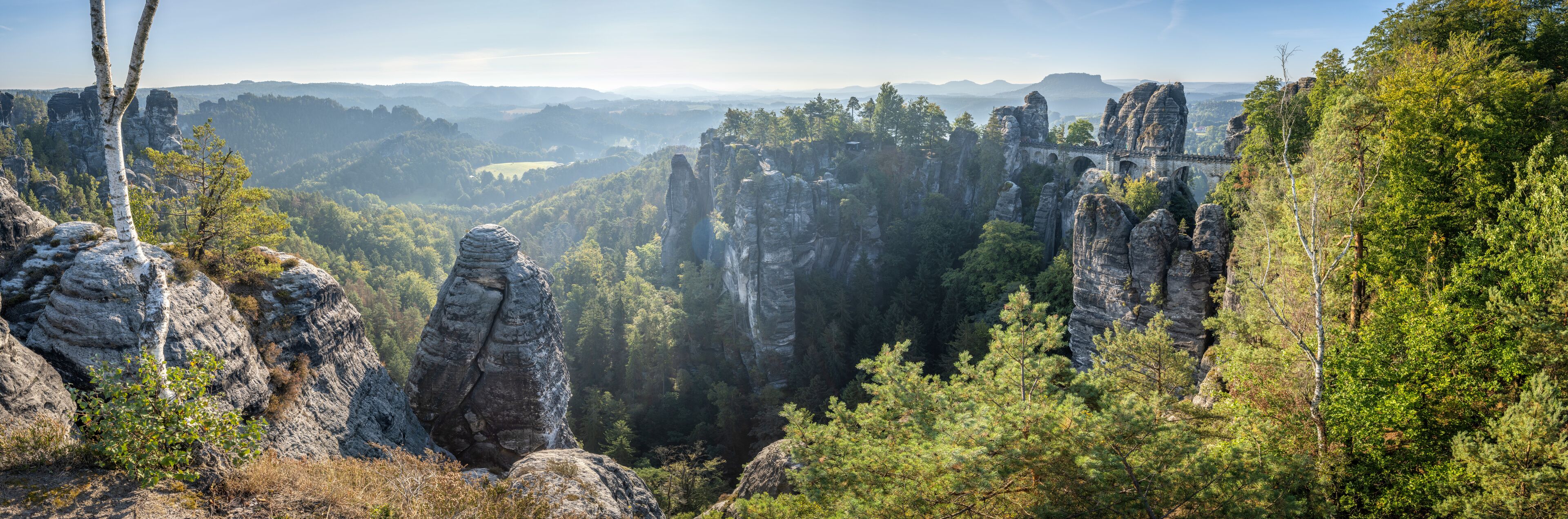 Bastei panorama in summer, Saxon Switzerland, Saxony, Germany