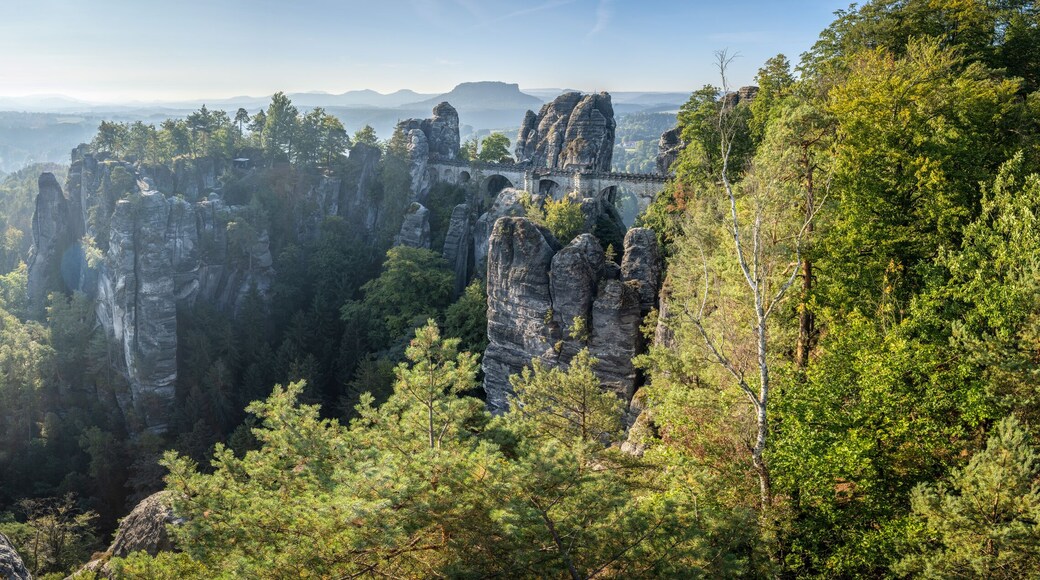 Bastei panorama in summer, Saxon Switzerland, Saxony, Germany