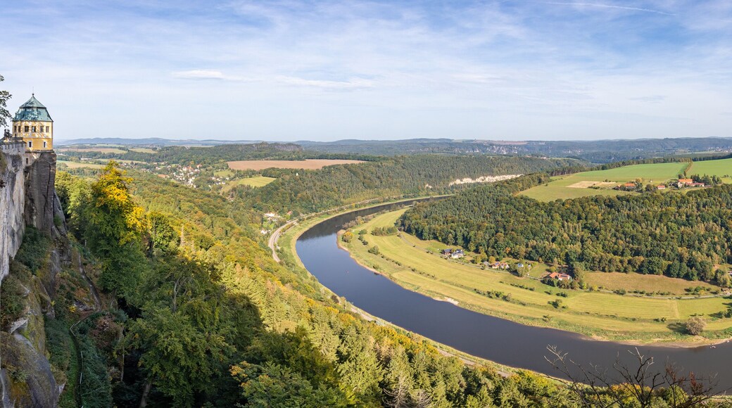 View of the table mountain and the river Elbe. Saxon Switzerland. Germany