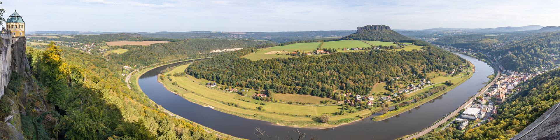 View of the table mountain and the river Elbe. Saxon Switzerland. Germany