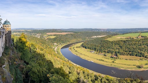 View of the table mountain and the river Elbe. Saxon Switzerland. Germany