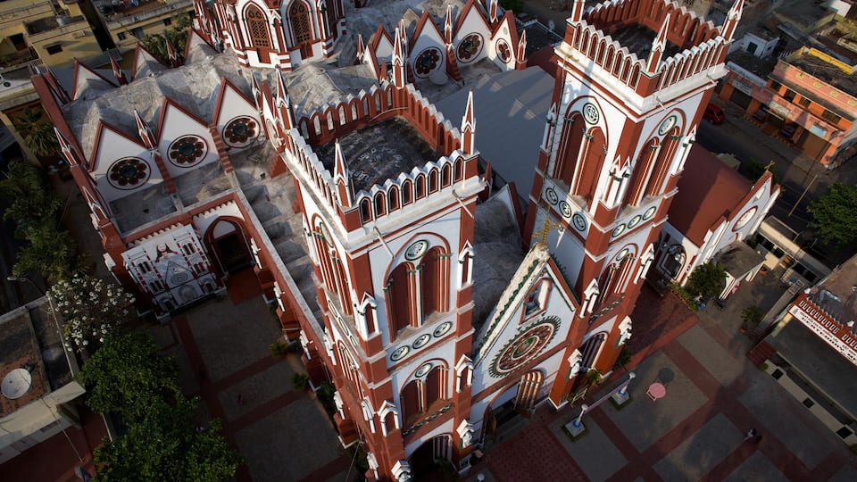 A large, ornate church with multiple spires and intricate architectural details.