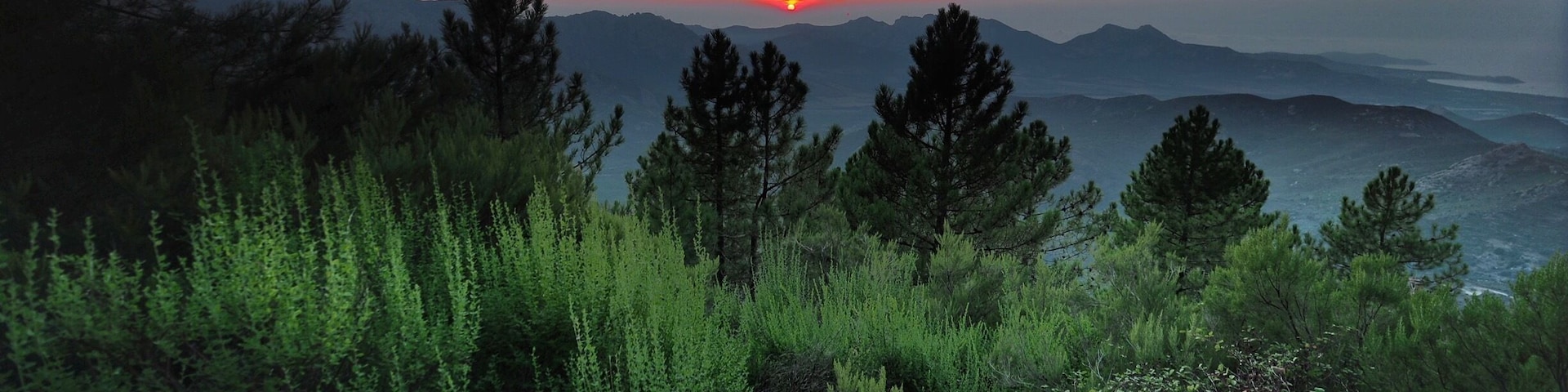 Sunset on the GR20 trekking trail in Corsica.