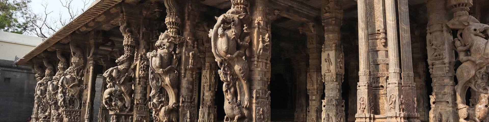 War Scene Sculptured Pillars of Vellore Fort Temple, Vellore, Tamilnadu, India.