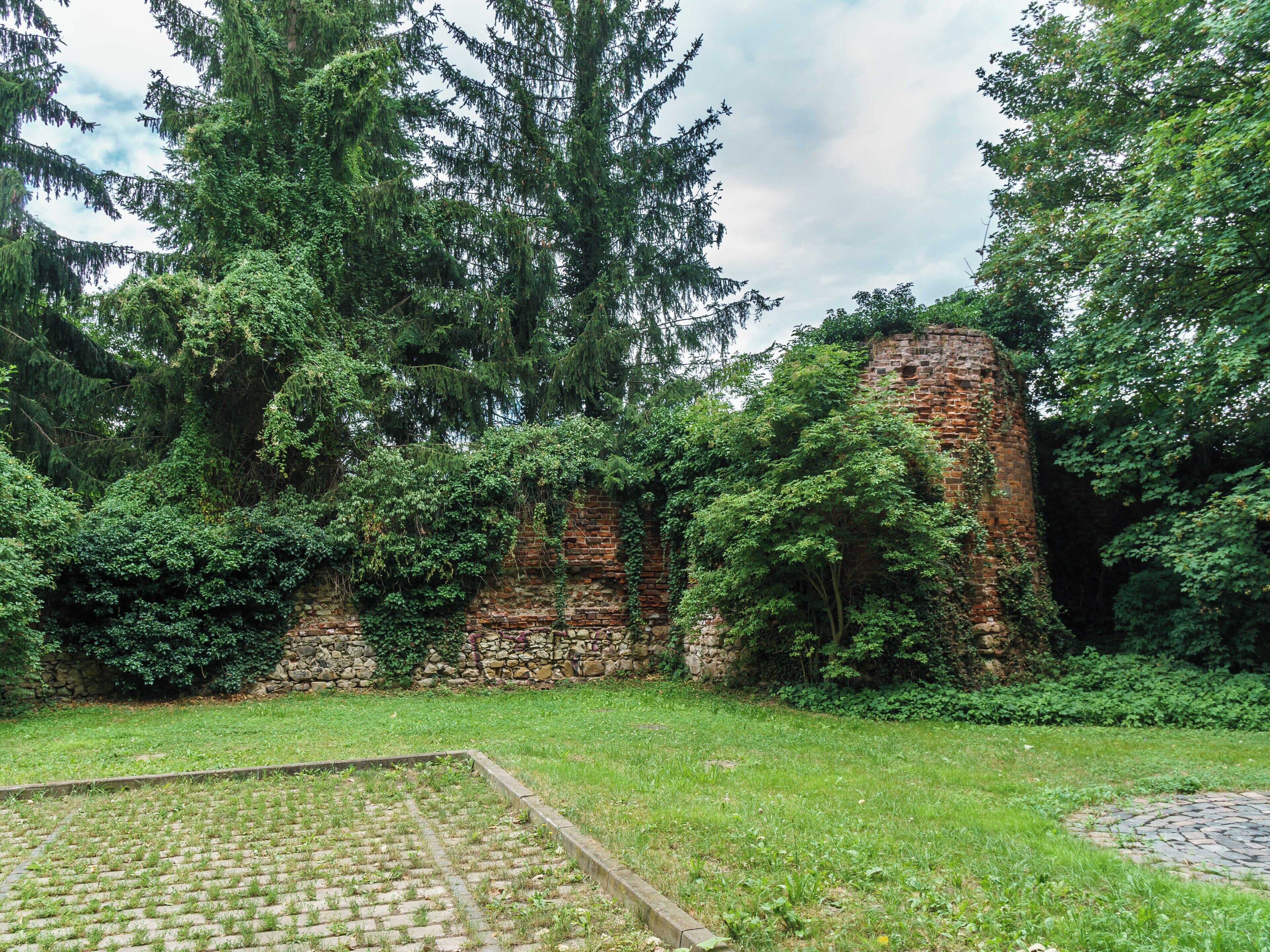 Reste der Stadtmauer und eines Wehrturms nahe der neuen Feuerwache in Pegau