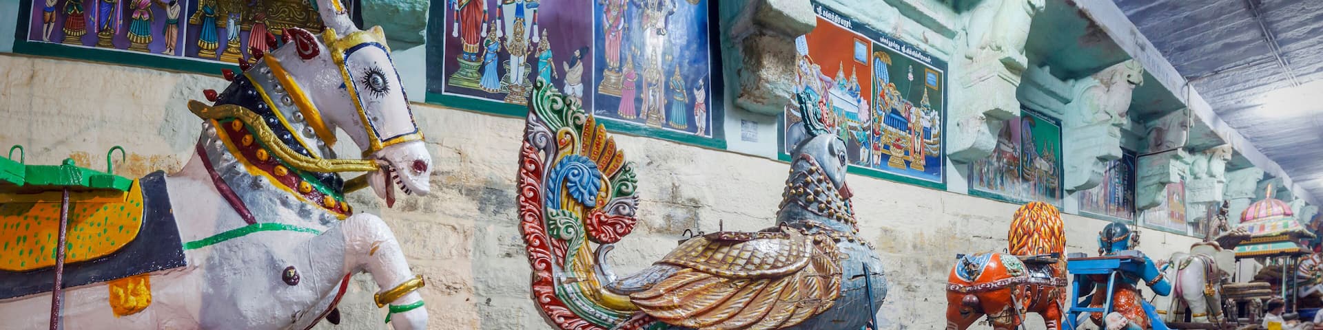 Madurai, Tamil Nadu, India: December 25, 2018: Beautiful sculptures in the Minakshi Sundareshvara Temple, Madurai, Tamilnadu, India