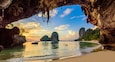 Phra Nang Cave Beach at sunset - Tropical coast scenery of Krabi - Paradise Travel destination in Thailand, Asia