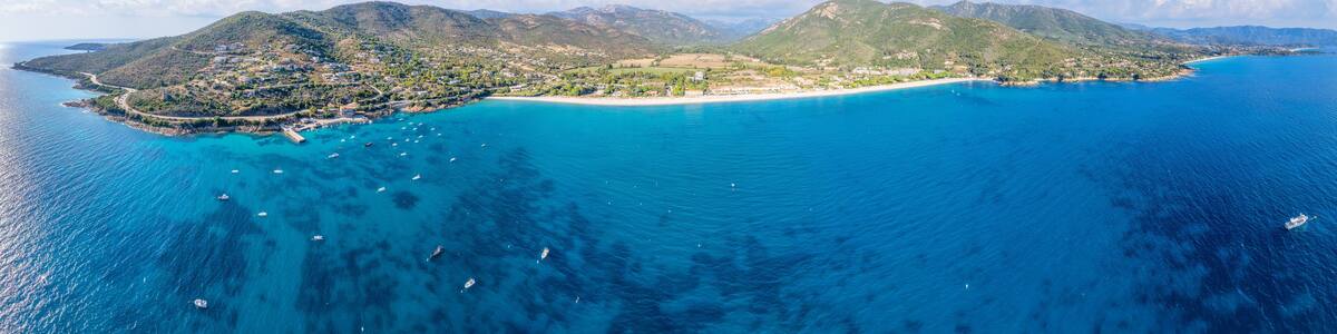 Landscape with Sagone beach and coast of Corsica island, France