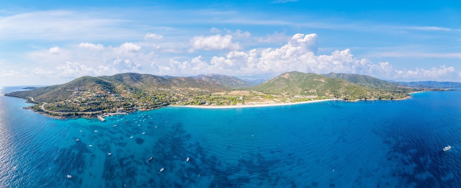 Landscape with Sagone beach and coast of Corsica island, France