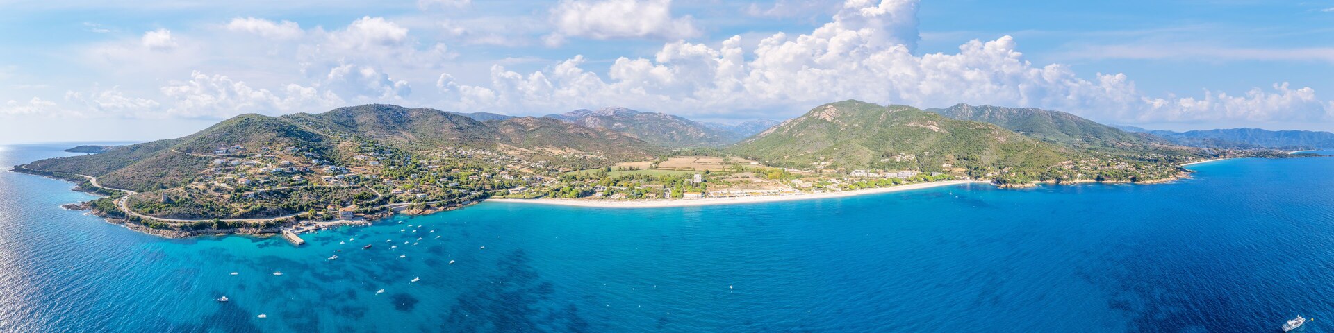Landscape with Sagone beach and coast of Corsica island, France