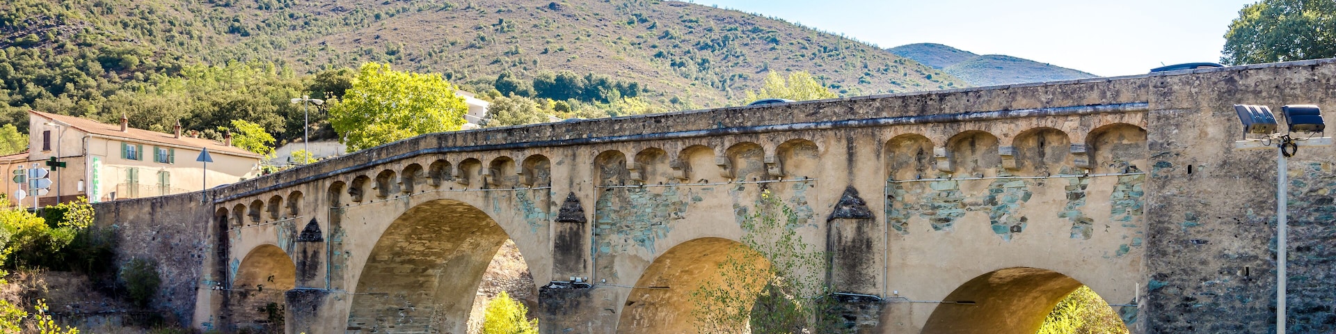 View at the Ancient bridge in Morosaglia (Ponte Leccia) in Corsica - France