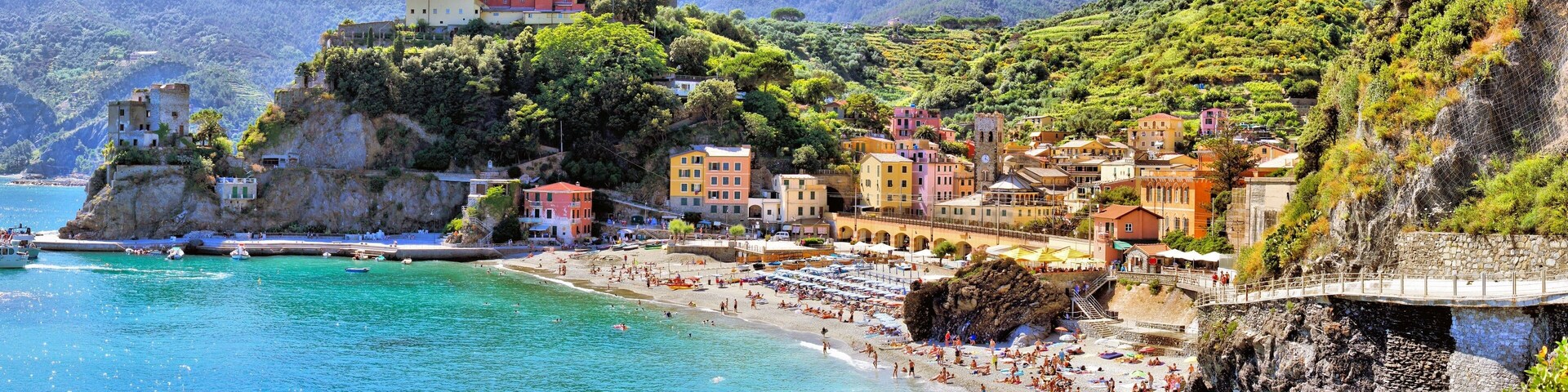 Panoramic coastal view at Monterosso, Cinque Terre, Italy