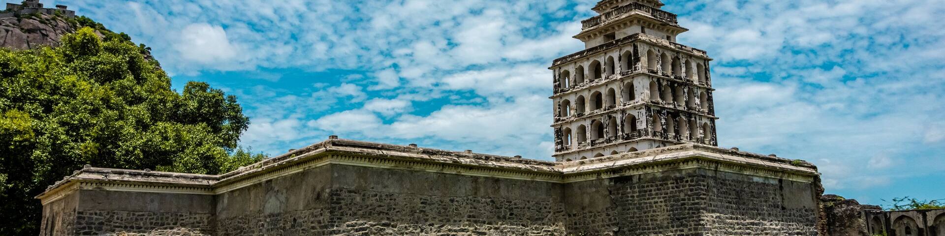 Kalyana Mahal at Gingee Fort or Senji Fort in Tamil Nadu, India. It lies in Villupuram District, built by the kings of konar dynasty and maintained by Chola dynasty. Archeological survey of india.