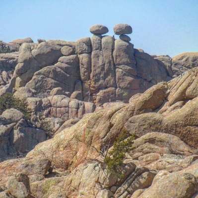 These two precariously balanced boulders are a must see in The Wichita Mountains Wildlife Refuge. Park at Sunset Pool and head west on the trail. You won't be disappointed.