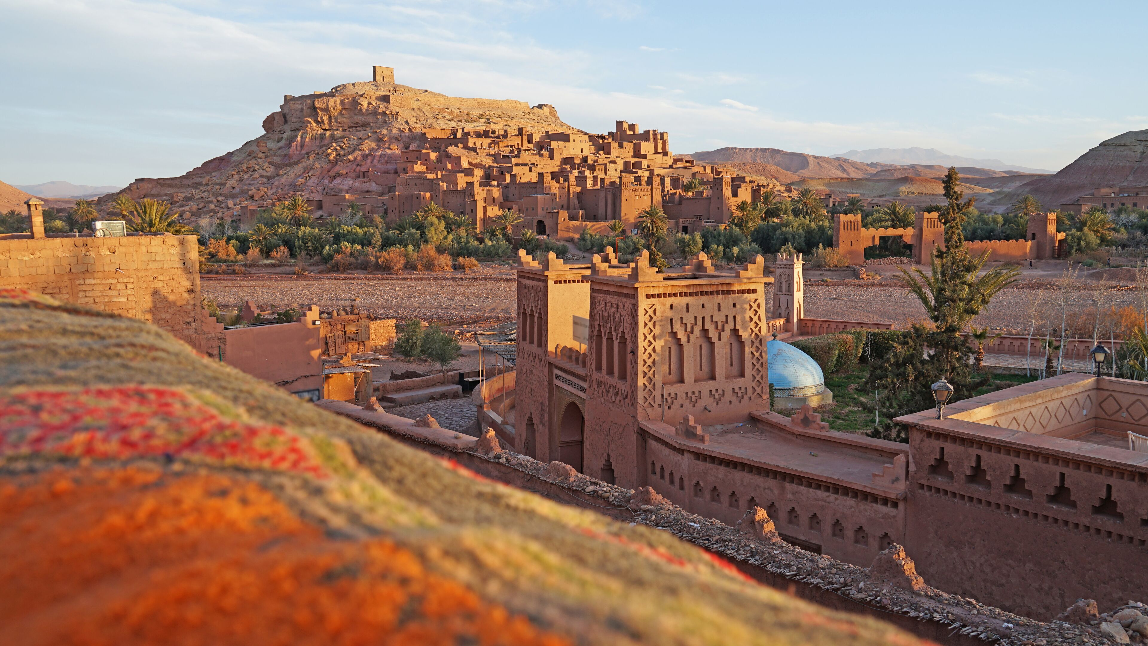 Ait Benhaddou Kasbah Berber sunrise or sunset view, Atlas Mountains, Morocco