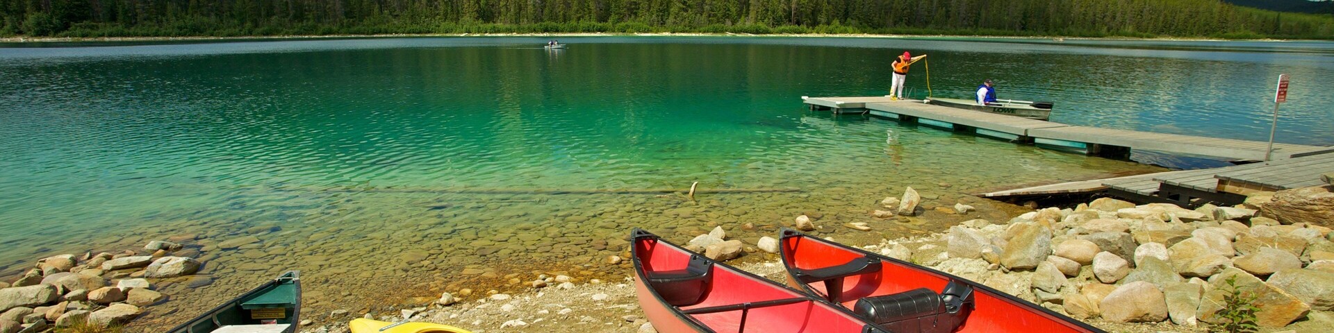 Lago Patricia mostrando montañas, vistas panorámicas y piragüismo