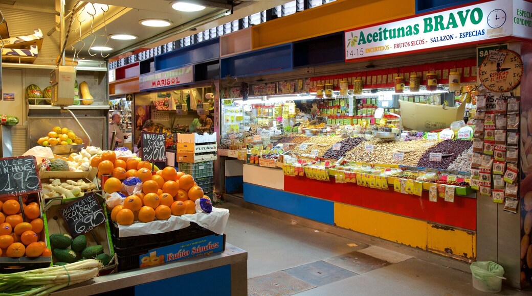 Central Market of Atarazanas showing interior views, food and markets