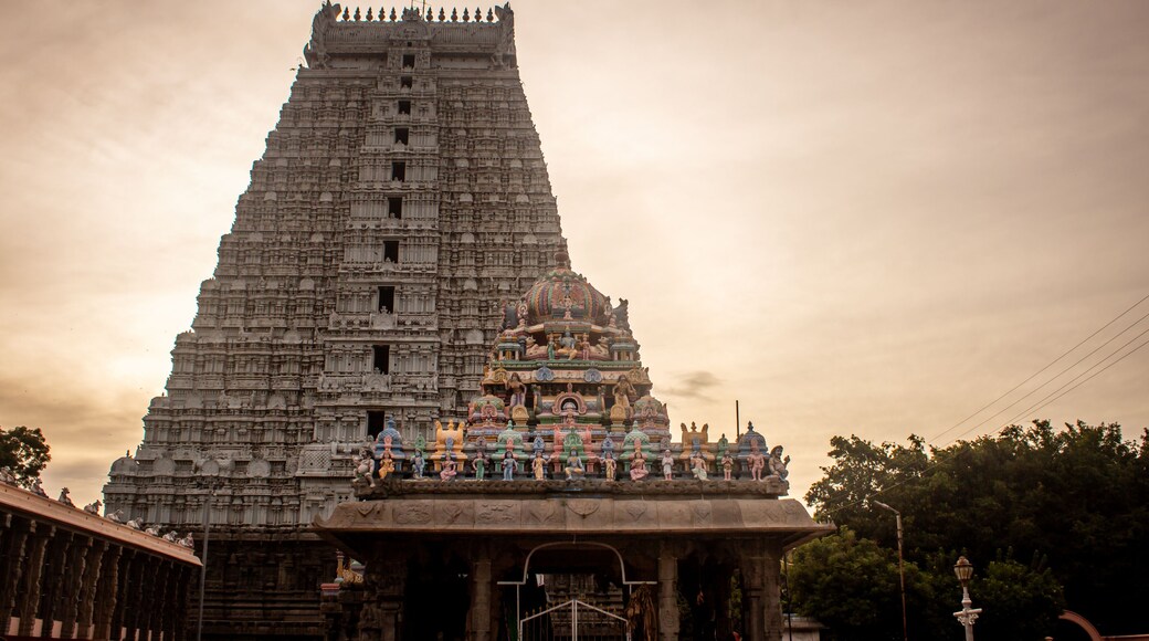 View of the main entrance tower of Arulmigu Arunachaleswarar Temple, Tiruvannamalai which represent element of fire.