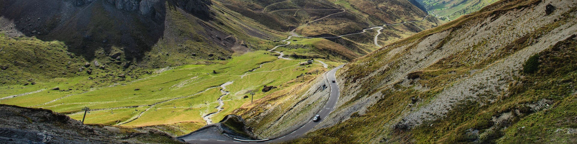 View of Col du Tourmalet in pyrenees mountains