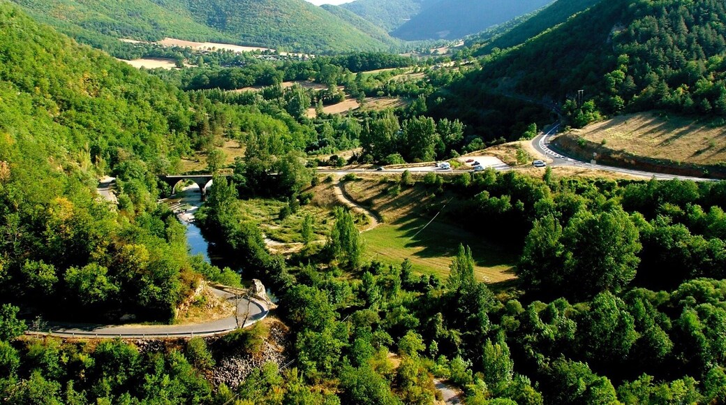 Cantobre overlooking a gorgeous valley with Cantobre campsite in the far distance.