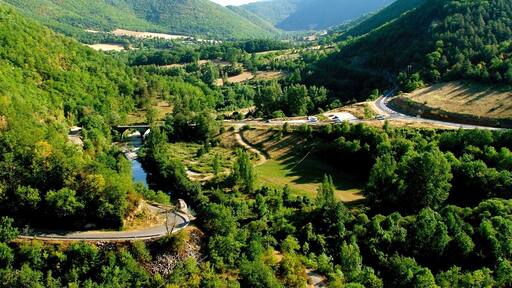 Cantobre overlooking a gorgeous valley with Cantobre campsite in the far distance.