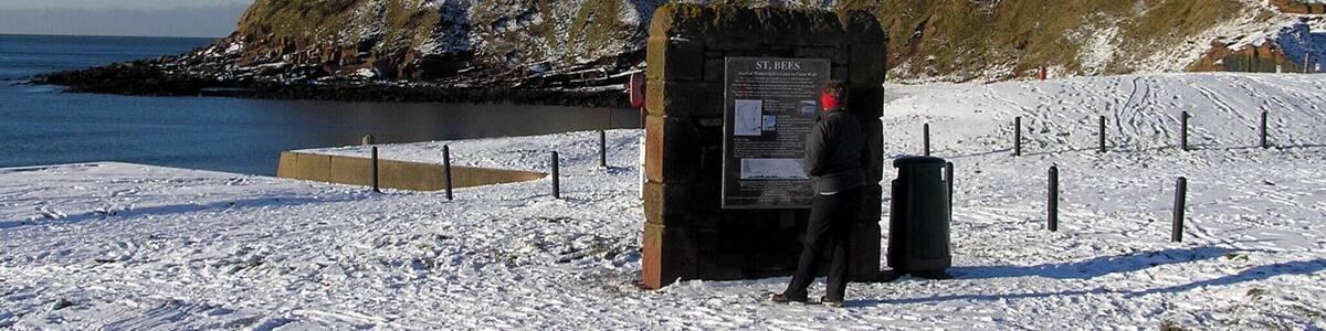 Monument at the start of the Wainwright Coast to Coast walk in winter.