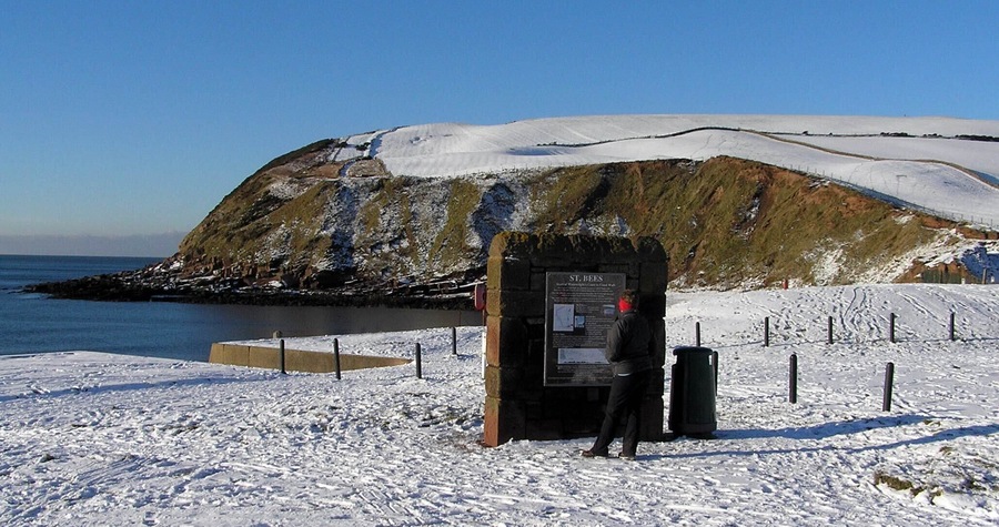 Monument at the start of the Wainwright Coast to Coast walk in winter.