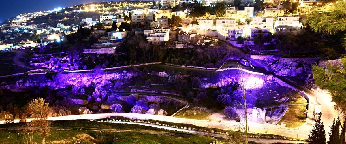 Looking down the archaeological site - City of David (עיר דוד in purple) from the Mount Zion. It located south of the Old City of Jerusalem and Temple Mount. For those walking through the City of David at night enjoy an enlightening and inspiring experience in which they witness the ancient city come to life before their very eyes in the Holy Land.
#Israel #Jerusalem #CityOfDavid #MountZion #AboveItAll #nightscape #OnTheRoad #UNESCOWorldHeritageSite