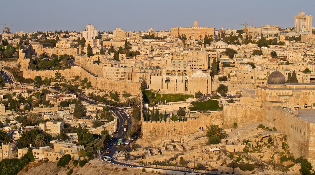 Mount Zion showing a city, heritage elements and landscape views