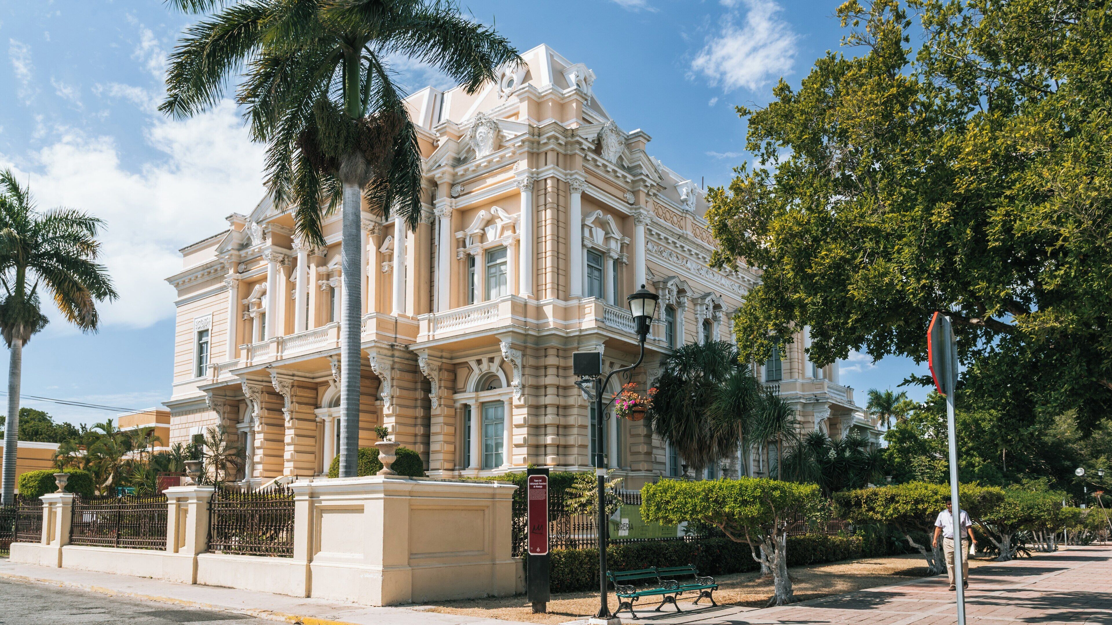 Exploring the beautifully ornate Anthropology and History Museum in Merida Centro, Yucatan, Mexico on a sunny day