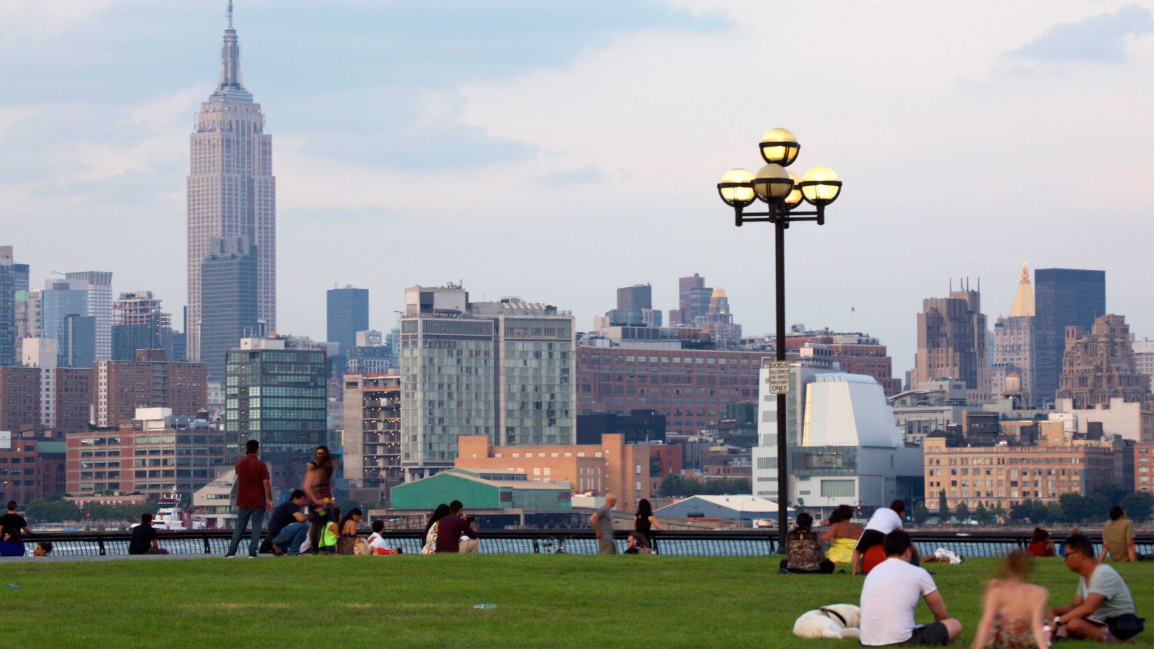 Hoboken Waterfront which includes a park, a city and a bay or harbour