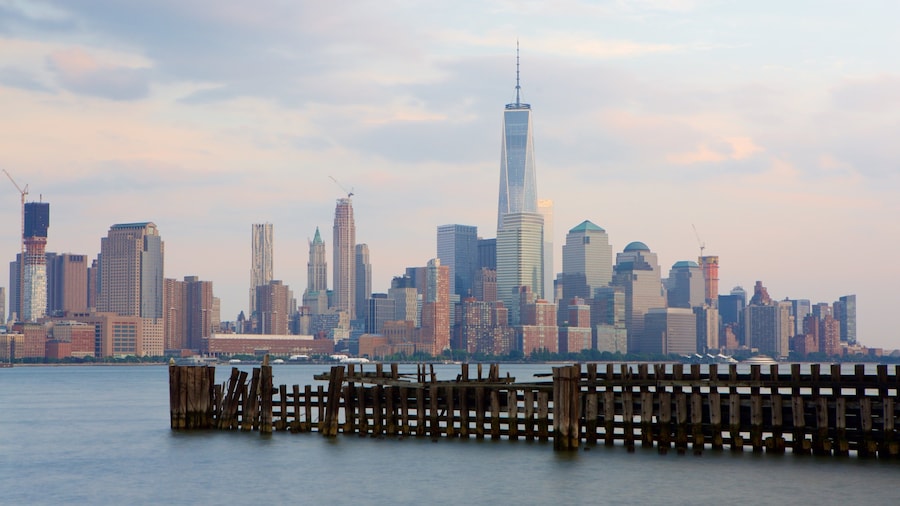 Hoboken Waterfront showing a river or creek and a city