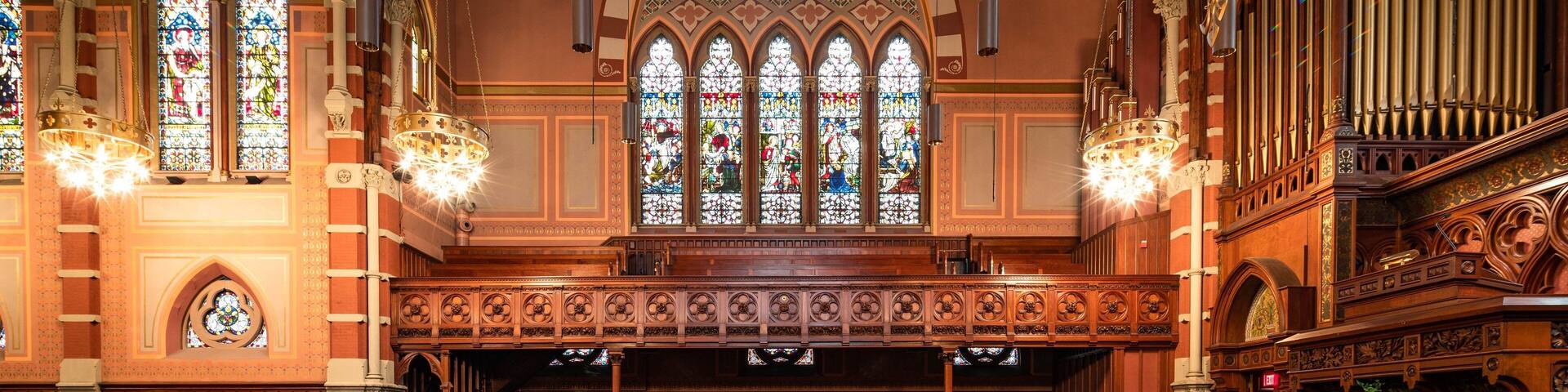 Old South Church which includes heritage elements, interior views and a church or cathedral