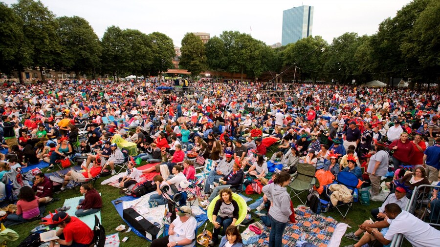 Boston featuring a festival as well as a large group of people