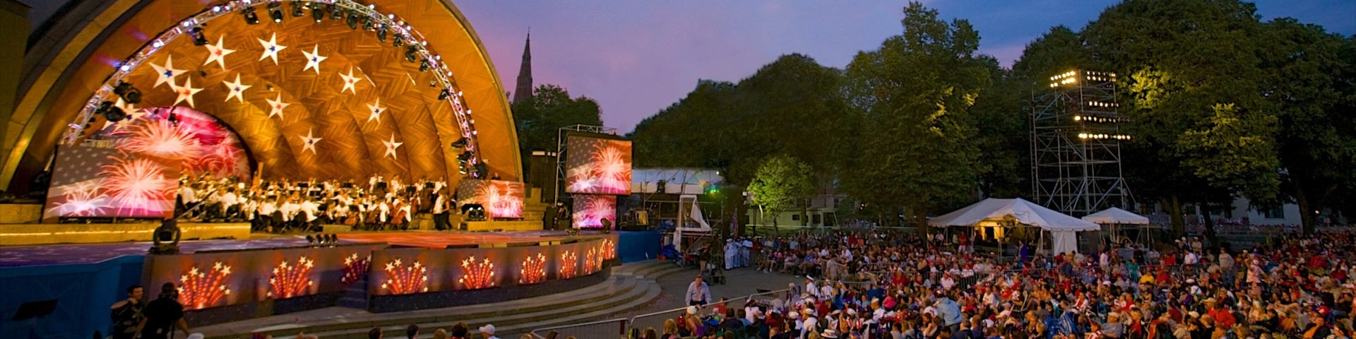 Charles River Esplanade which includes music, night scenes and performance art
