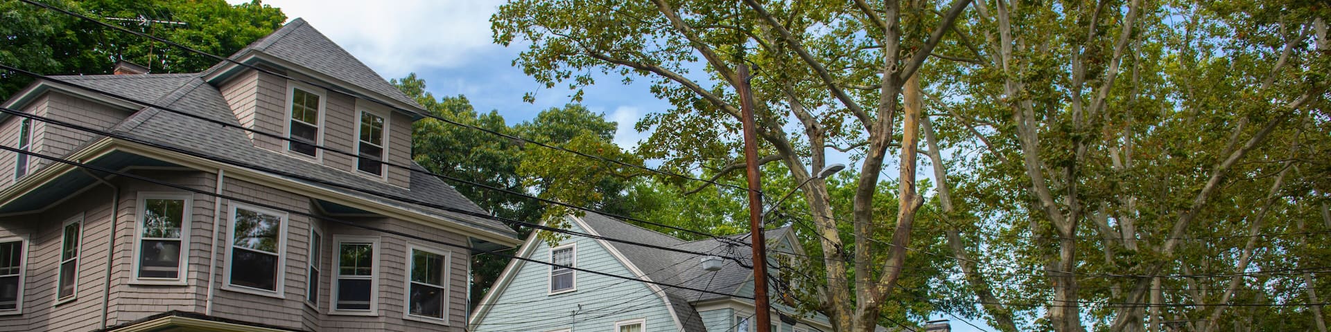 Historic buildings on Beals Street in the Coolidge Corner of Brookline near Boston, Massachusetts, MA, USA. John Fitzgerald Kennedy National Historic Site NHS is located on this street.